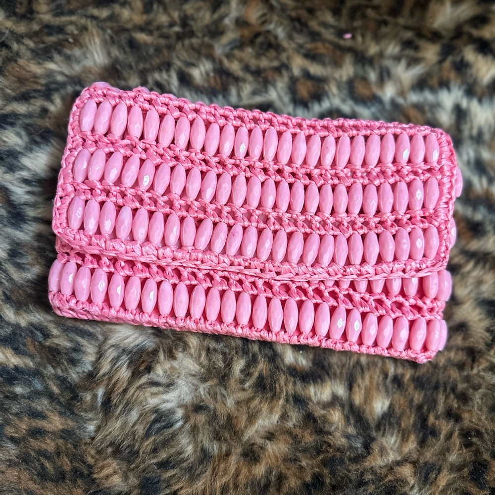 Y2K Vintage Elegant Pink Beaded Wristlet Clutch